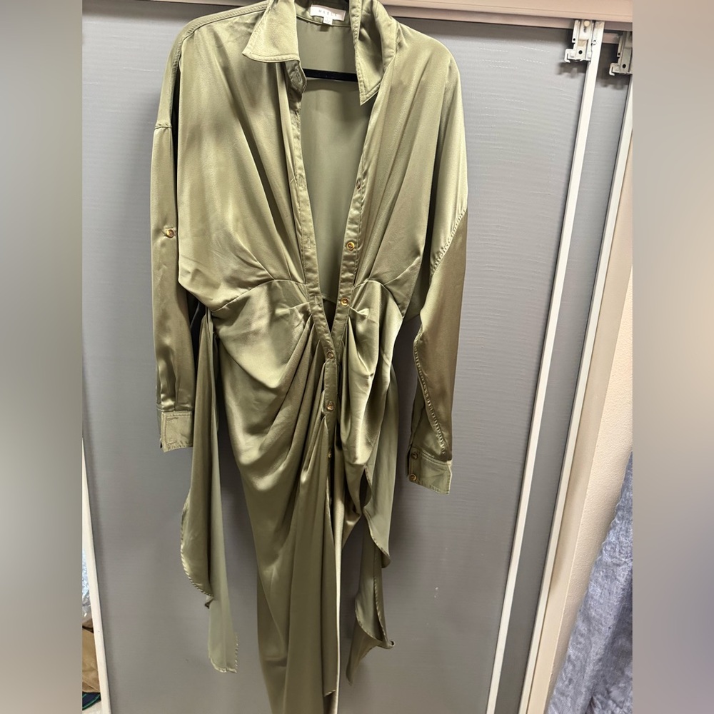 Mabel Midi Button Down Dress in Light Green